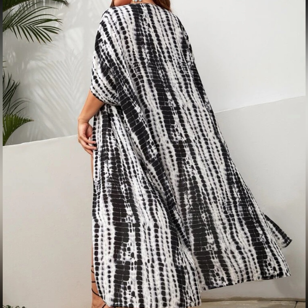 Boho Plus Size Tie Dye Ombre Print Kimono Cover Up Cardi - Picture 2 of 6